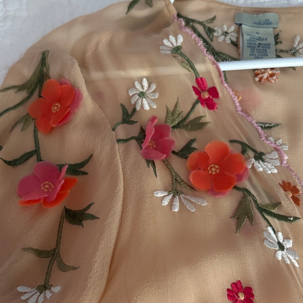Odille Peach Floral Embroidered Wrap Blouse - Picture 2 of 4